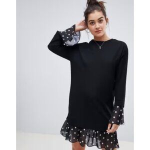 EUC ASOS black relaxed sweatshirt dress with polka dot contrast accenting, US14
